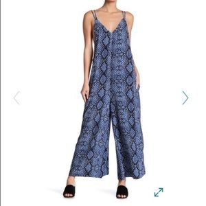 Free People Blue Snake Print Jumpsuit